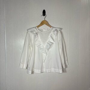 Anthropologie guest editor white long sleeve ruffle detail blouse size medium